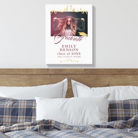 Elegant Gold Ornamenten Afstudeerder Foto Afstuder Canvas Afdruk (Insitu (Slaapkamer))