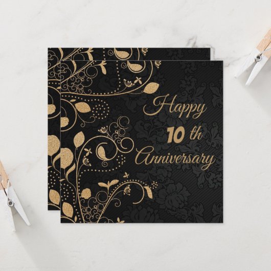 Elegant, Gold Ornaments, 10e Jubileum Kaart (Voorkant / Achterkant in situ)
