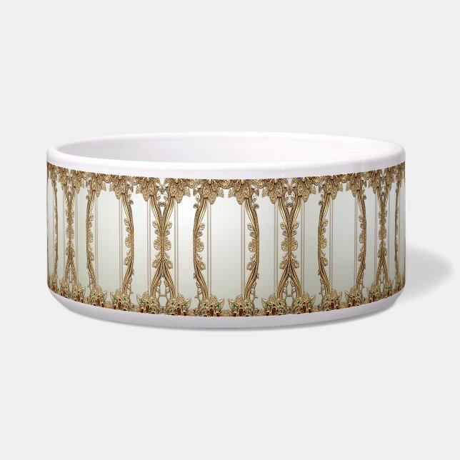 Elegant Gold Ornate Ceramic Pet Bowl Voerbakje (Voorkant)