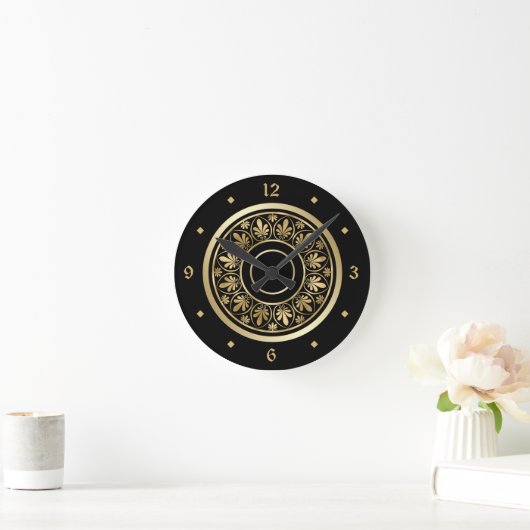 Elegant Gold Ornate Design Circle Pattern Ronde Klok (Huis)