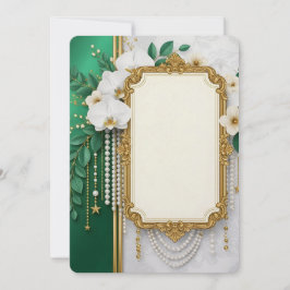 Elegant Gold Ornate Frame with White Orchids & Pea Feestdagenkaart