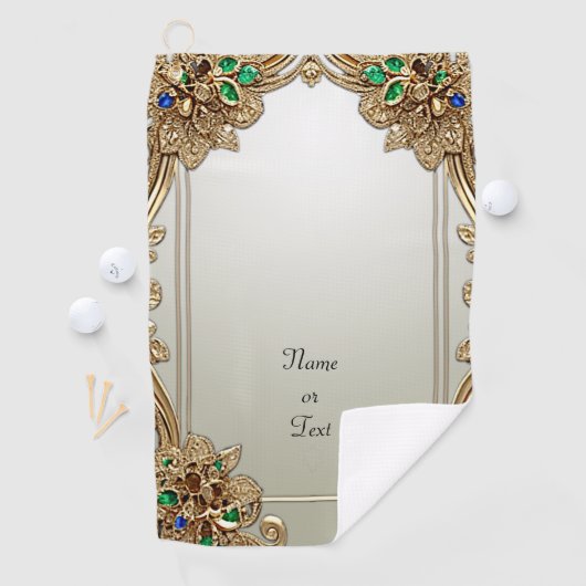 Elegant Gold Ornate Golf Towel Golfhanddoek (Insitu)