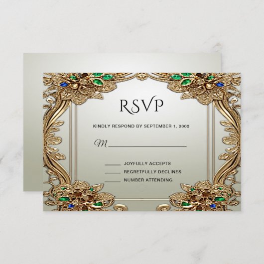 Elegant Gold Ornate RSVP Card (Voorkant / Achterkant)