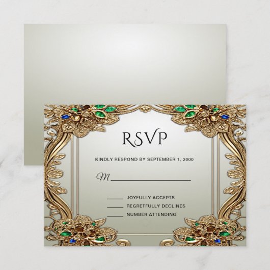 Elegant Gold Ornate RSVP Card Kaartje (Voorkant / Achterkant)