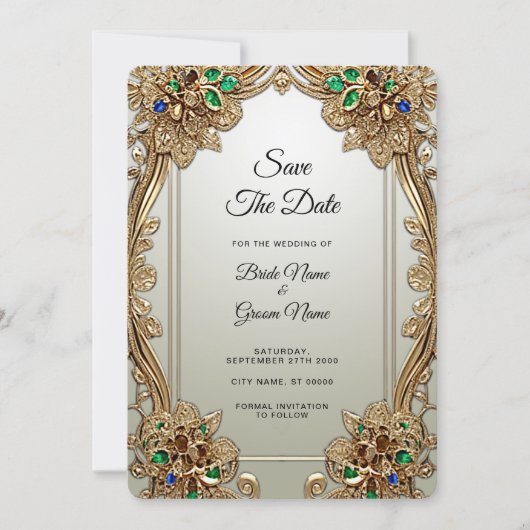 Elegant Gold Ornate Save The Date (Voorkant)