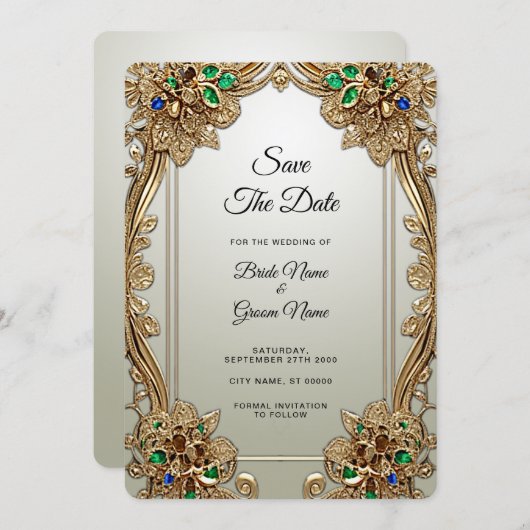 Elegant Gold Ornate Save The Date (Voorkant / Achterkant)
