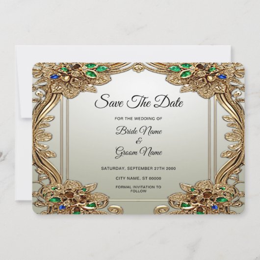 Elegant Gold Ornate Save The Date (Voorkant)