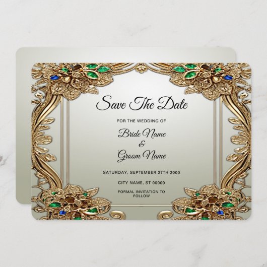 Elegant Gold Ornate Save The Date (Voorkant / Achterkant)