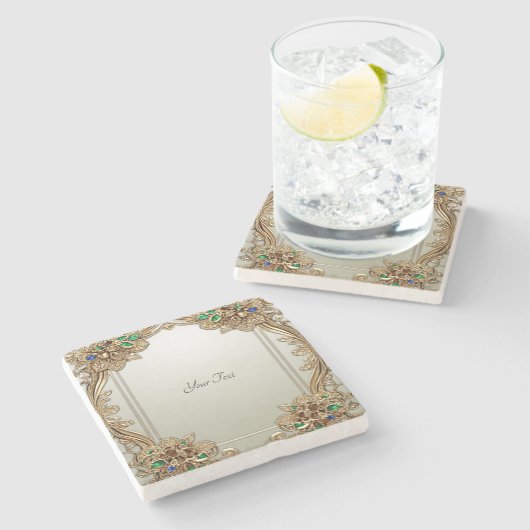 Elegant Gold Ornate Stone Coaster Stenen Onderzetter (Zijkant)