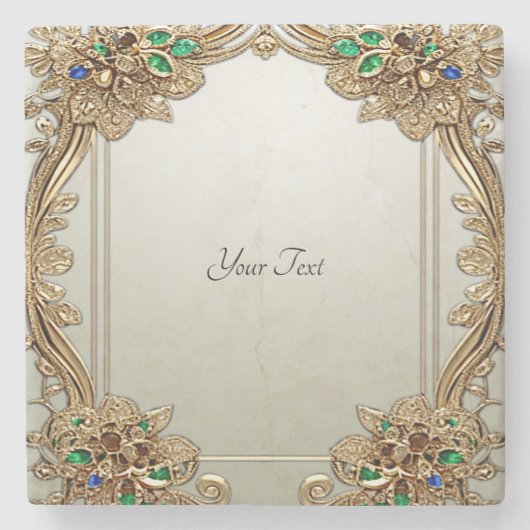 Elegant Gold Ornate Stone Coaster Stenen Onderzetter (Voorkant)