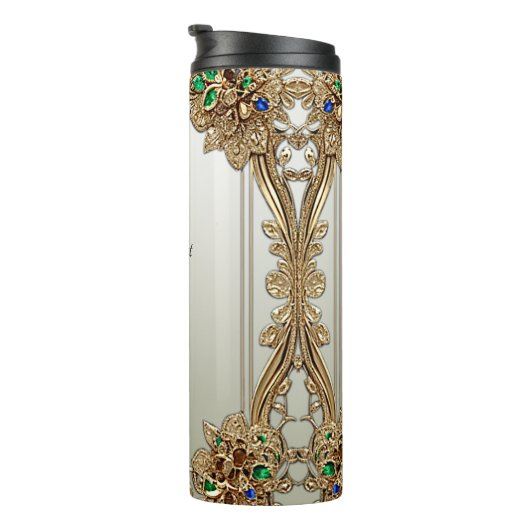 Elegant Gold Ornate Thermal Tumbler Thermosbeker (Geroteerd rechts)