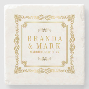 Elegant Gold Ornate Vintage Floral Frame Stenen Onderzetter