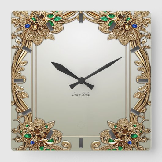 Elegant Gold Ornate Wall Clock Vierkante Klok (Voorkant)
