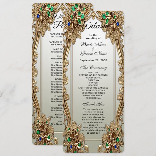 Elegant Gold Ornate Wedding Program Programmakaart (Voorkant / Achterkant)
