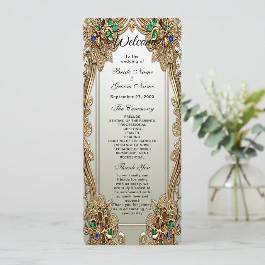 Elegant Gold Ornate Wedding Program Programmakaart (Staand voorkant)