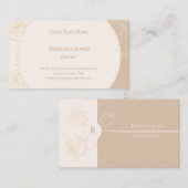 Elegant Gold Outline Roos Monogram Cream Tan Visitekaartje (Voorkant / Achterkant)