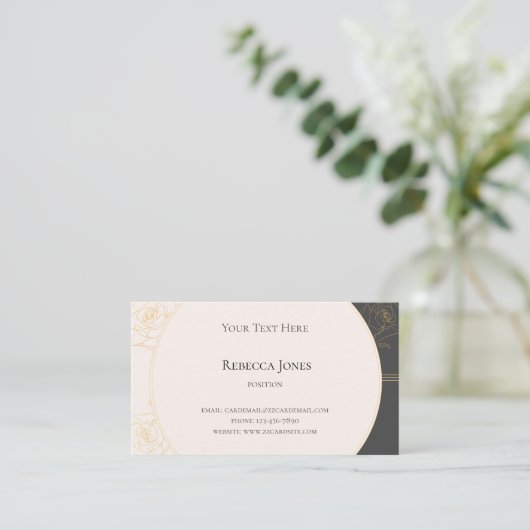 Elegant Gold Outline Roos Monogram crème donkergri Visitekaartje (Staand voorkant)