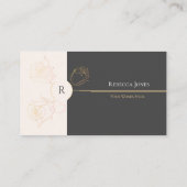 Elegant Gold Outline Roos Monogram crème donkergri Visitekaartje (Achterkant)