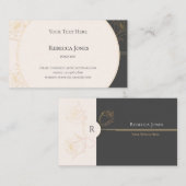 Elegant Gold Outline Roos Monogram crème donkergri Visitekaartje (Voorkant / Achterkant)