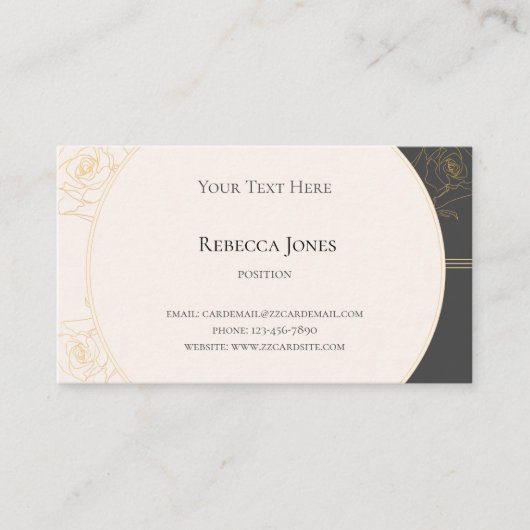 Elegant Gold Outline Roos Monogram crème donkergri Visitekaartje (Voorkant)