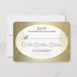 Elegant Gold Oval Feather RSVP Card Kaartje