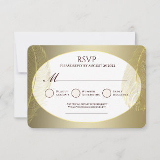 Elegant Gold Oval Feather RSVP Card Kaartje