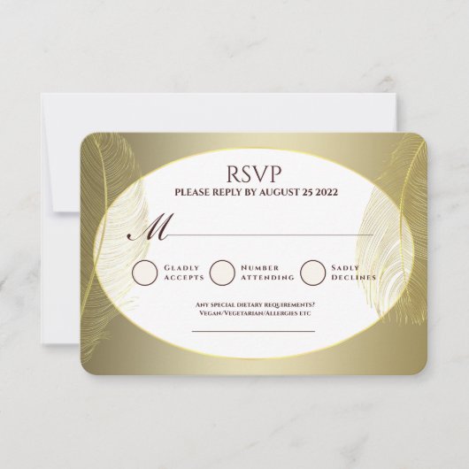 Elegant Gold Oval Feather RSVP Card Kaartje (Voorkant)