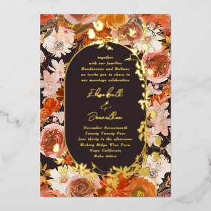 Elegant Gold Oval Lijst Midnight Abundance Weddens Folie Uitnodiging