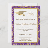 Elegant Gold Paars Floral Afstuderen Aankondiging (Voorkant)