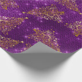 Elegant Gold Paars Glitter-kerstboompatroon Cadeaupapier (Hoek)