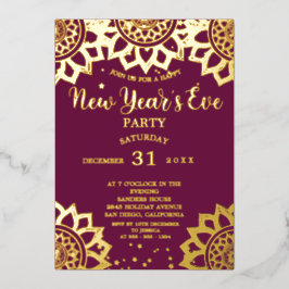 Elegant Gold Paars Mandala nieuwjaarsfeest Folie Uitnodiging