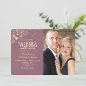 Elegant Gold Paars Photo Wedding Kaart (Staand voorkant)