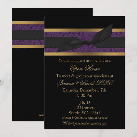 Elegant Gold paarse Corporate Party Invitation Kaart (Voorkant / Achterkant)