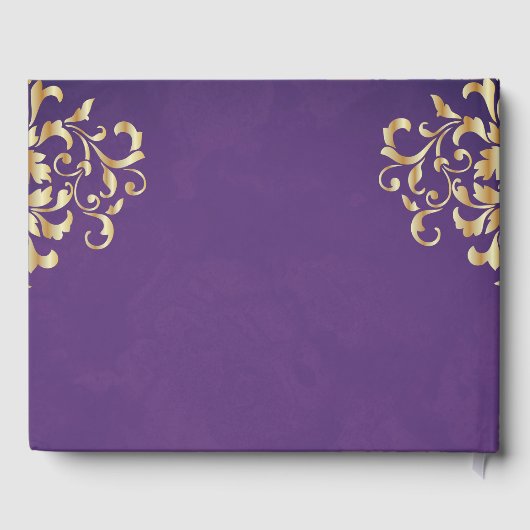 Elegant Gold & Paarse Damask Bruiloft Gastenboek (Achterkant)