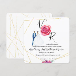 Elegant Gold Paarse Floral Wedding Invitation Kaart