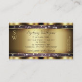 Elegant Gold Paarse Glitter Sparkle Stars Monogram Visitekaartje (Achterkant)