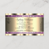Elegant Gold Paarse Glitter Sparkle Stars Monogram Visitekaartje (Achterkant)
