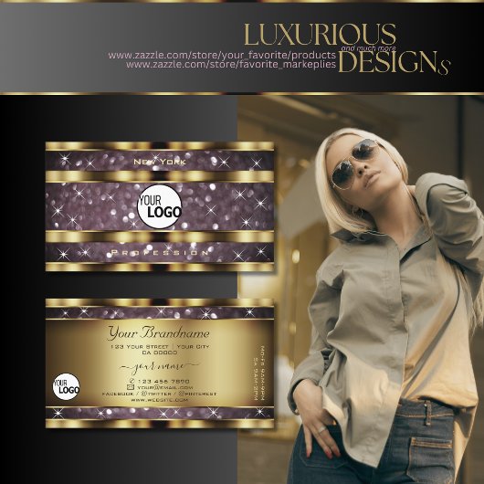 Elegant Gold Paarse Glitter Sparkle Stars toevoege Visitekaartje