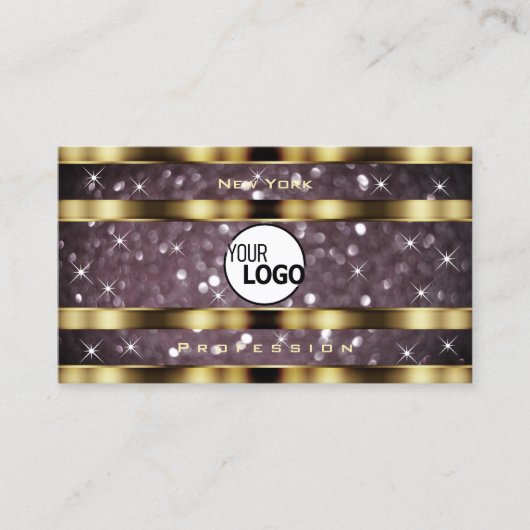 Elegant Gold Paarse Glitter Sparkle Stars toevoege Visitekaartje (Voorkant)