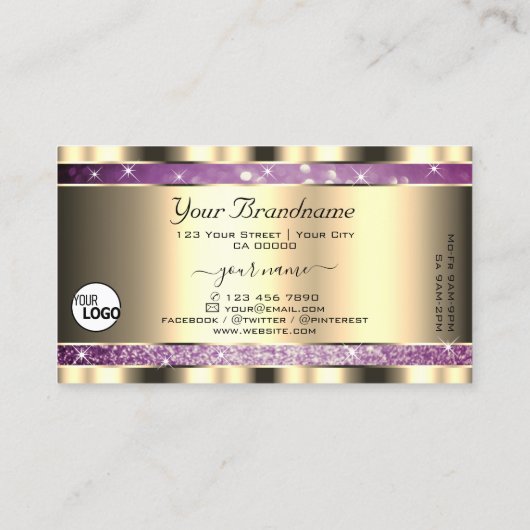Elegant Gold Paarse Glitter Sparkle Stars toevoege Visitekaartje (Achterkant)