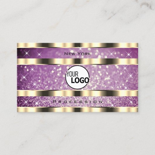 Elegant Gold Paarse Glitter Sparkle Stars toevoege Visitekaartje (Voorkant)