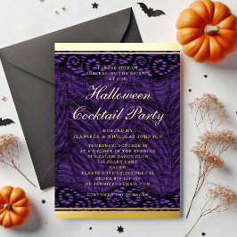Elegant Gold Paarse Lace Halloween Cocktail Party Folie Uitnodiging