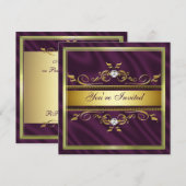 Elegant Gold Paarse Silk/Satin Party nodigde de Kaart (Voorkant / Achterkant)