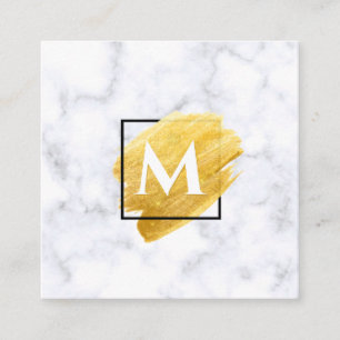 Elegant Gold Paint Swash Marble Monogram Vierkante Visitekaartje