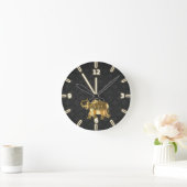 Elegant Gold Paisley Elephant, Black Damask Ronde Klok (Huis)