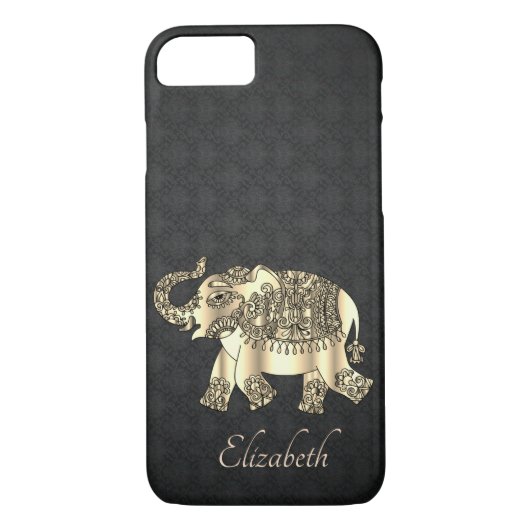 Elegant Gold Paisley Elephant, Damask-Personalized Case-Mate iPhone Case (Achterkant)