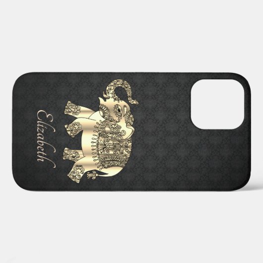 Elegant Gold Paisley Elephant, Damask-Personalized Case-Mate iPhone Case (Achterkant (horizontaal))