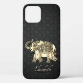 Elegant Gold Paisley Elephant, Damask-Personalized Case-Mate iPhone Case (Achterkant)