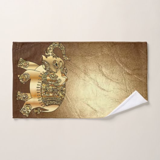 Elegant Gold Paisley Elephant Faux Leather Handdoek (Handdoek)