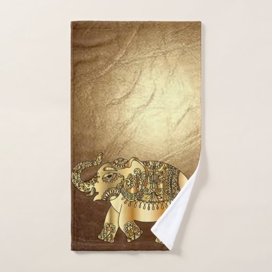 Elegant Gold Paisley Elephant Faux Leather Handdoek (Handdoek)